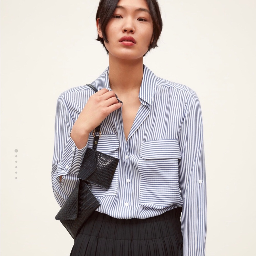 Zara striped blue blouse with pockets